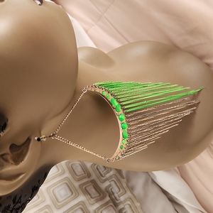 Gold Tone and Lime Green Chain Earrings